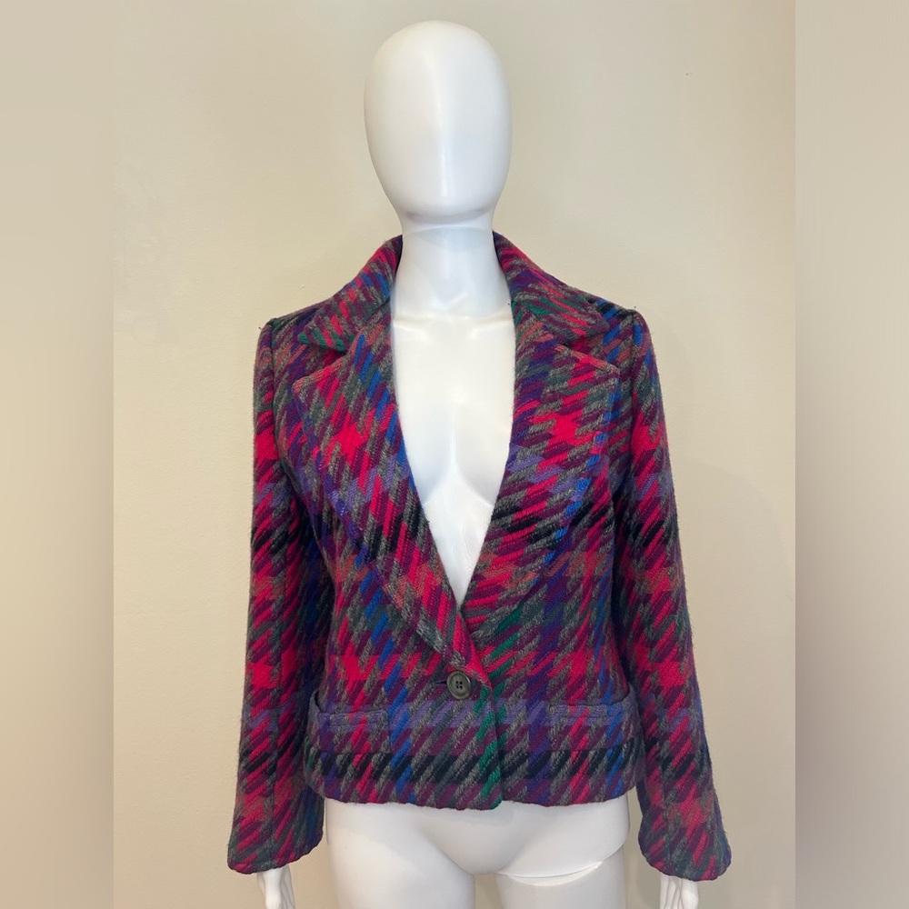 Vintage Jean Louis Scherrer Paris Plaid Wool Blazer | 80s Designer | Power Jacke